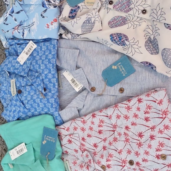 LOT 6 Men's Button Down Caribbean Hawaiian Shirts New XL Cruise Vacation Bundle